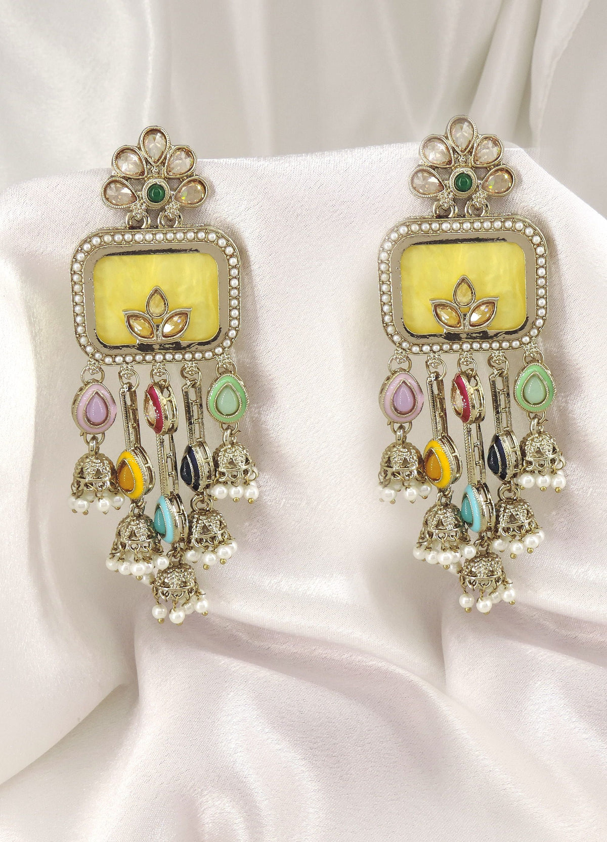 Multicolor Pearl Jhumka Earrings by Joyrias