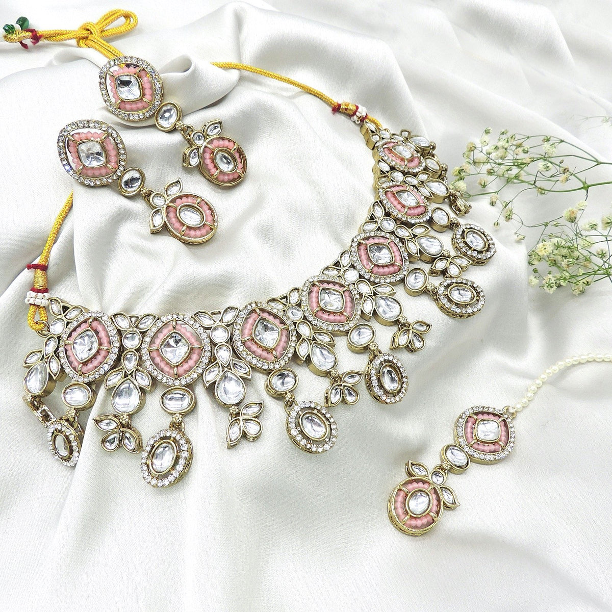 Baby Pink beads with Kundan Necklace Image 0