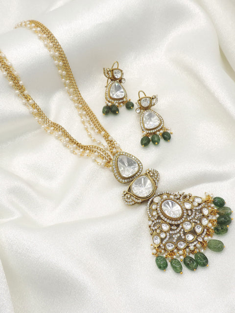 Green kundan pearl pendant set by Joyrias