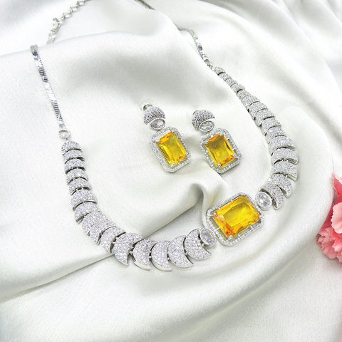 AD necklace set with yellow stone – Indian American diamond yellow necklace USA – Joyrias