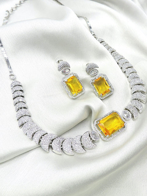 AD necklace set with yellow stone – Indian American diamond yellow necklace USA – Joyrias