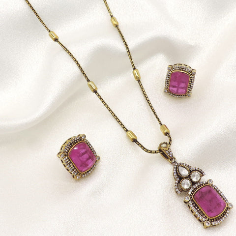Moissanite Doublet Pink Pendant Set | Gold-Plated Statement Necklace