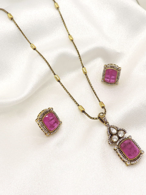 Moissanite Doublet Pink Pendant Set | Gold-Plated Statement Necklace