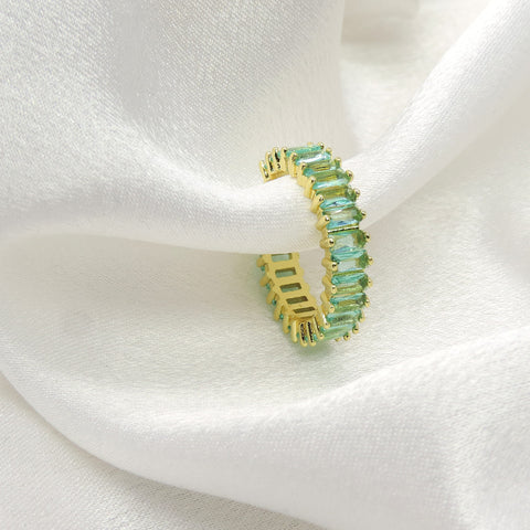 Gold Aqua Baguette Eternity Ring by Joyrias