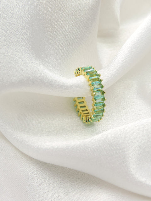 Gold Aqua Baguette Eternity Ring by Joyrias