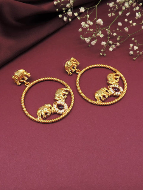 Antique elephant hoop earrings with gemstone center – Indian ethnic earrings USA – Joyrias