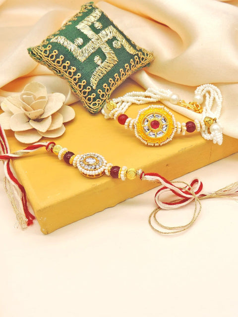 Sunburst Pearl Bhaiya Bhabhi Rakhi Set by Joyrias