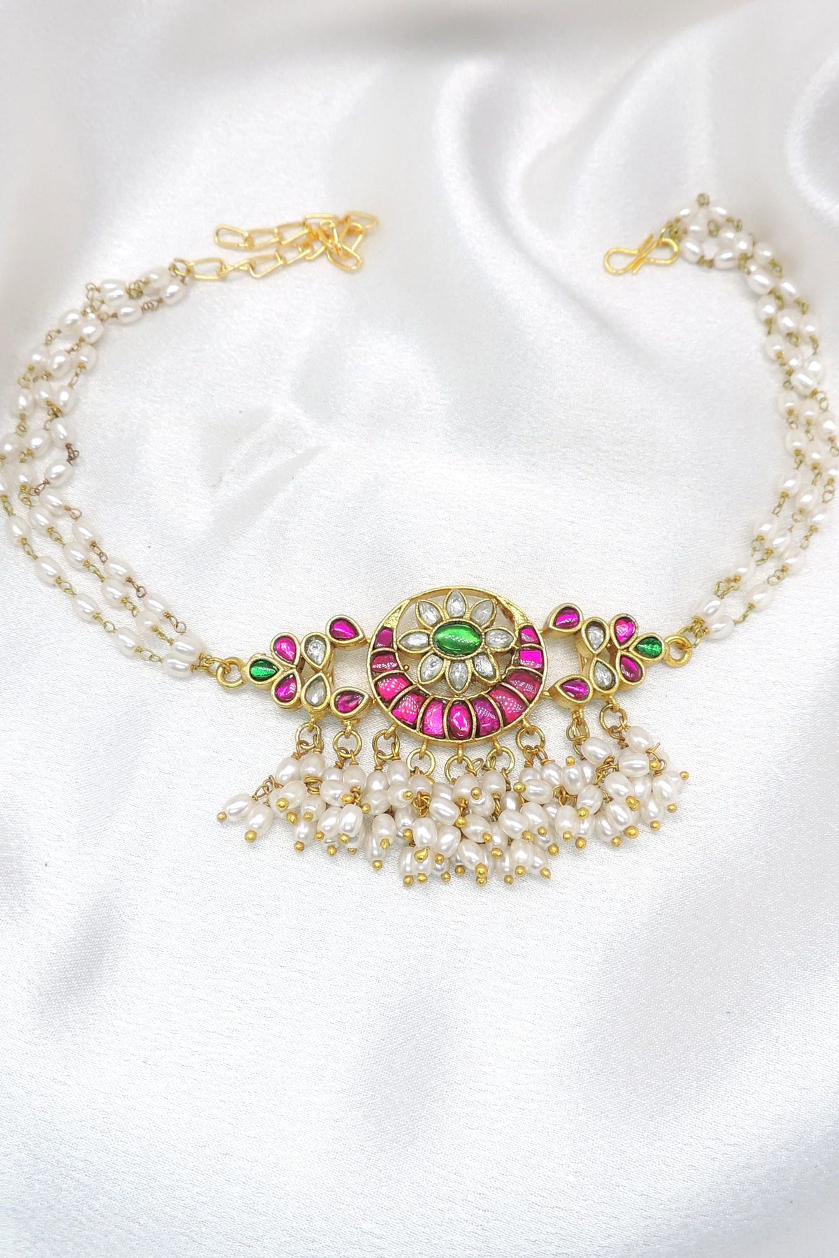 Floral Pearl Stone Necklace Set by Joyrias