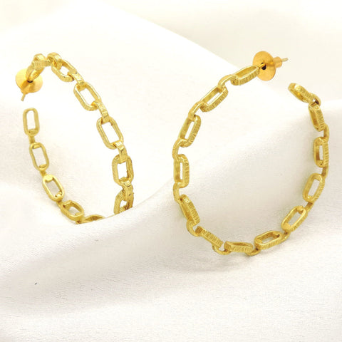 Gold-Plated Chain Hoop Earrings | Modern Link Statement Hoops