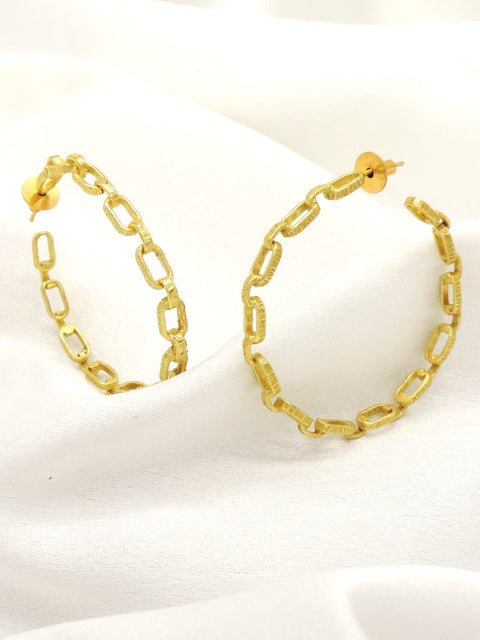 Gold-Plated Chain Hoop Earrings | Modern Link Statement Hoops