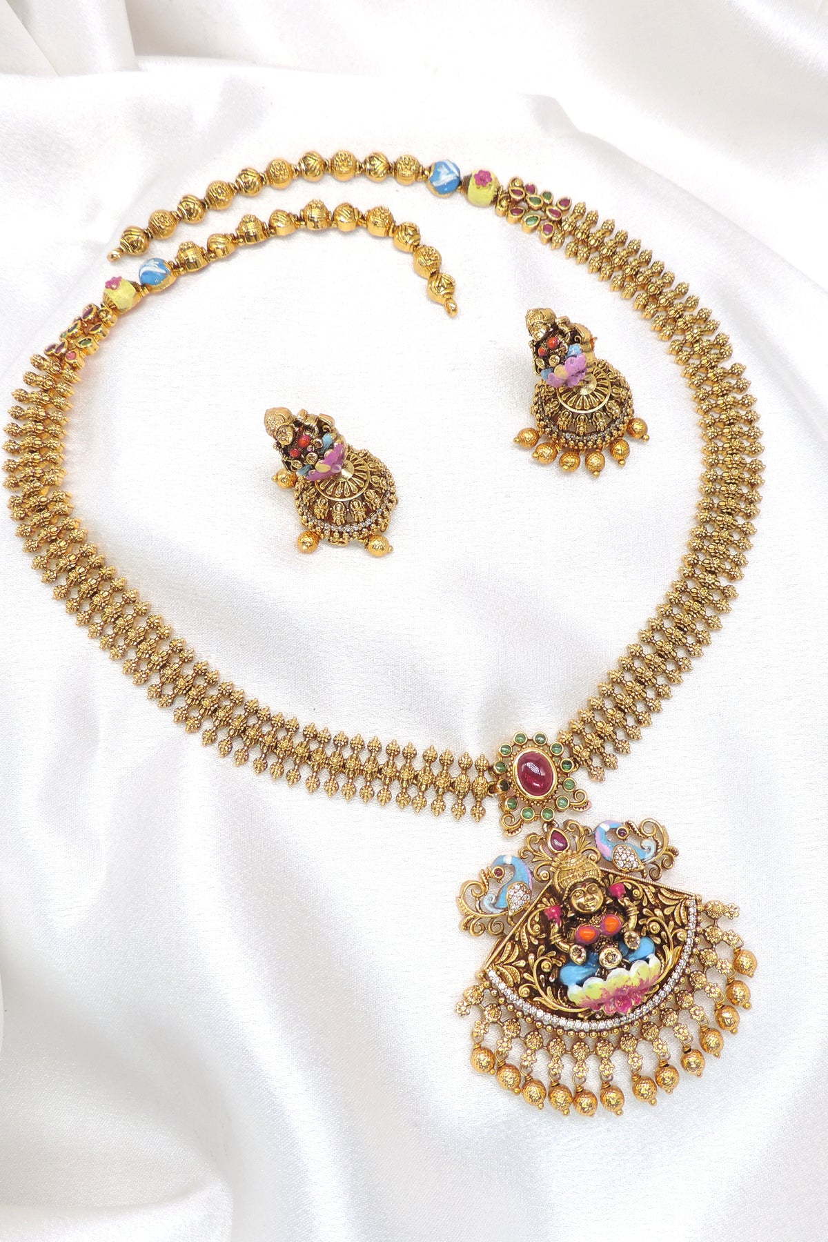 Traditional Multicolor Temple Necklace Set