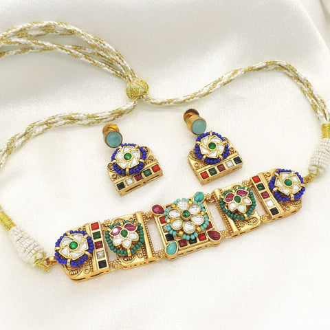 Multicolor kundan choker set by Joyrias