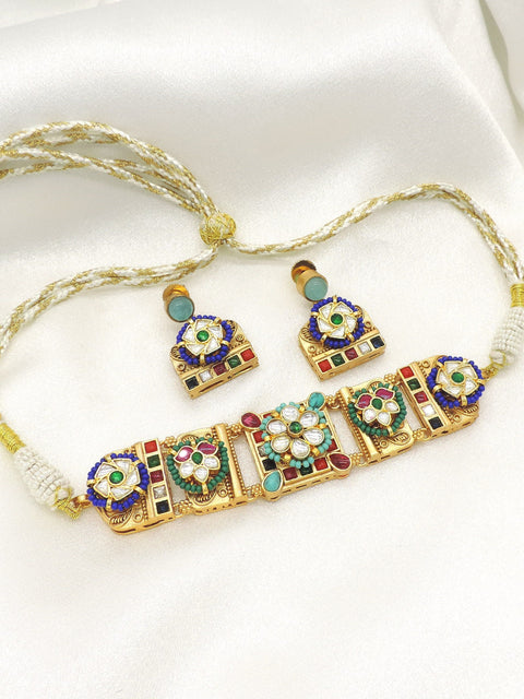 Multicolor kundan choker set by Joyrias