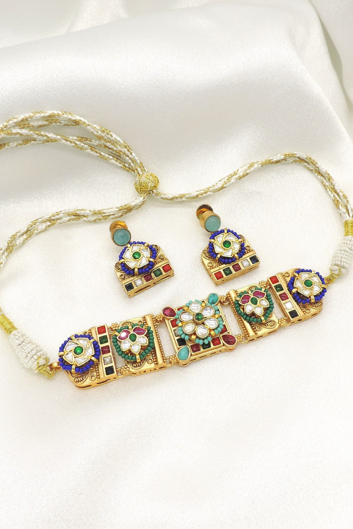 Multicolor kundan choker set by Joyrias