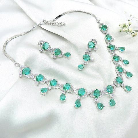 Light green AD necklace – Indian American diamond necklace for ethnic wear USA – Joyrias