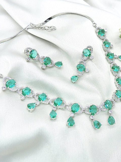 Light green AD necklace – Indian American diamond necklace for ethnic wear USA – Joyrias