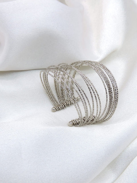 Oxidized silver multi-layer cuff bracelet with textured and twisted detailing by joyrias