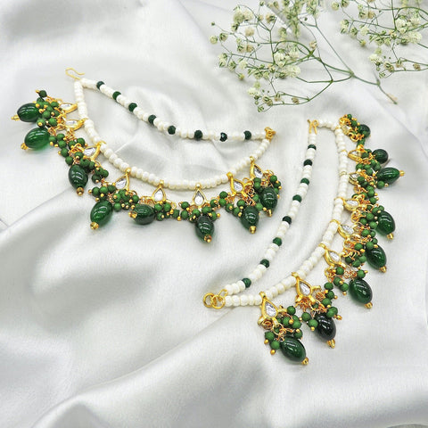 Earrings chains with green drops – Indian chain earrings for ethnic wear USA – Joyrias
