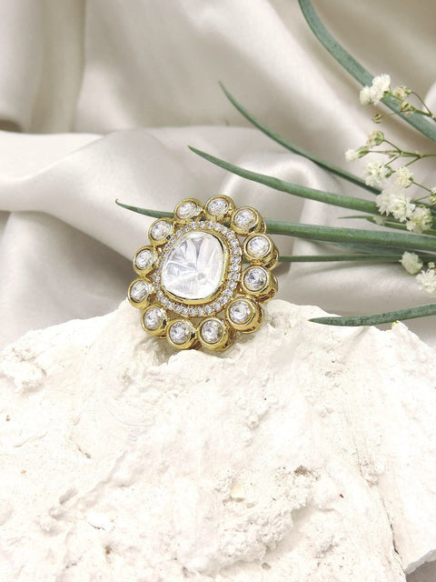 Round Polki style AD cocktail ring in gold tone – Indian statement ring for women USA – Joyrias