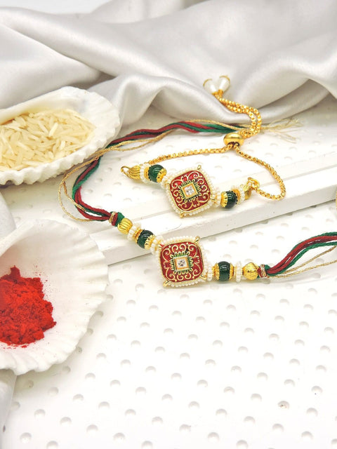 Royal Red Green Bhaiya Bhabhi Rakhi Set by Joyrias