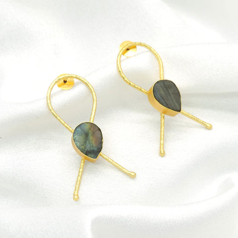 Raw Amethyst Geometric Drop Earrings in Gold | Minimal Statement Design