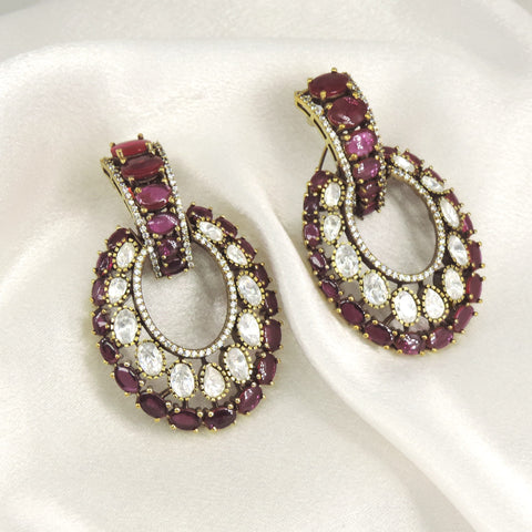 Ruby CZ Teardrop Hoop Earrings | Joyrias