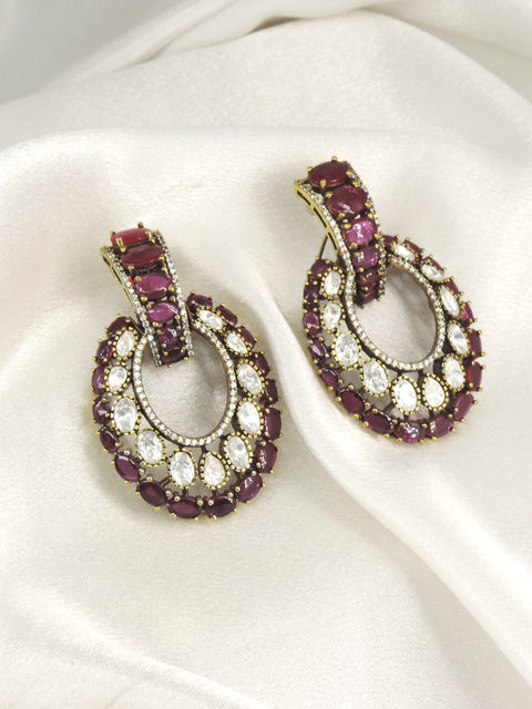 Ruby CZ Teardrop Hoop Earrings | Joyrias