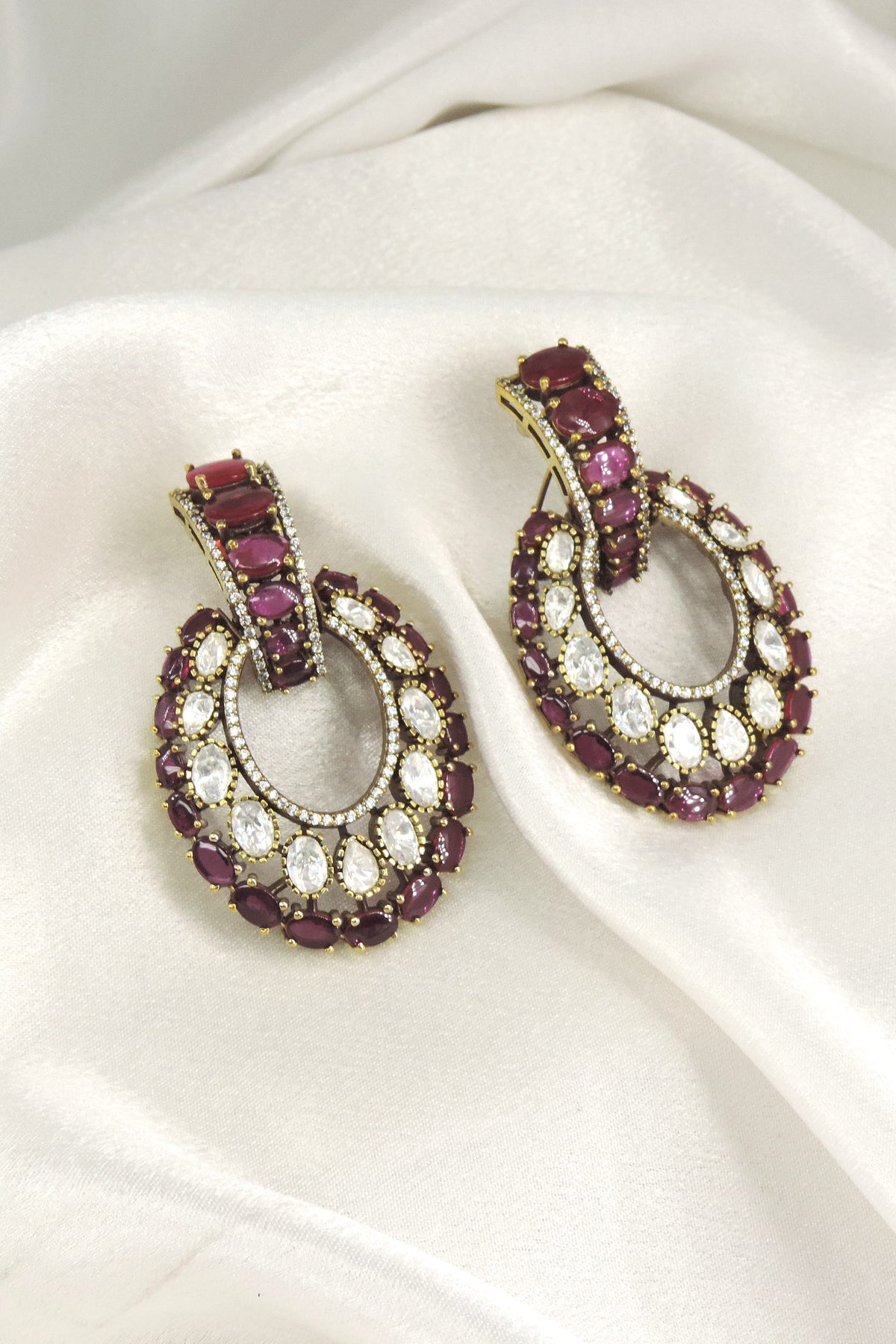 Ruby CZ Teardrop Hoop Earrings | Joyrias