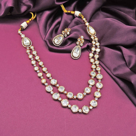 Double line Kundan necklace set – Indian double strand Kundan necklace USA – Joyrias