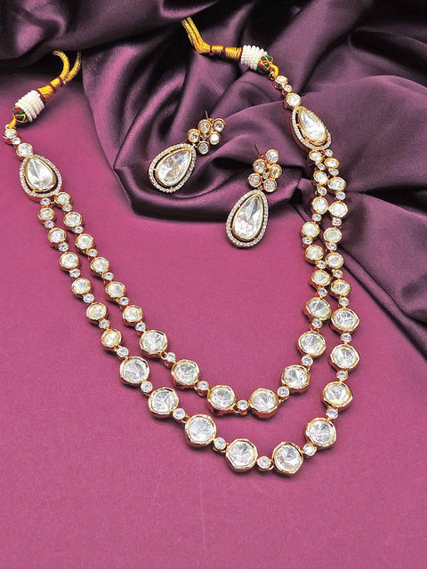 Double line Kundan necklace set – Indian double strand Kundan necklace USA – Joyrias