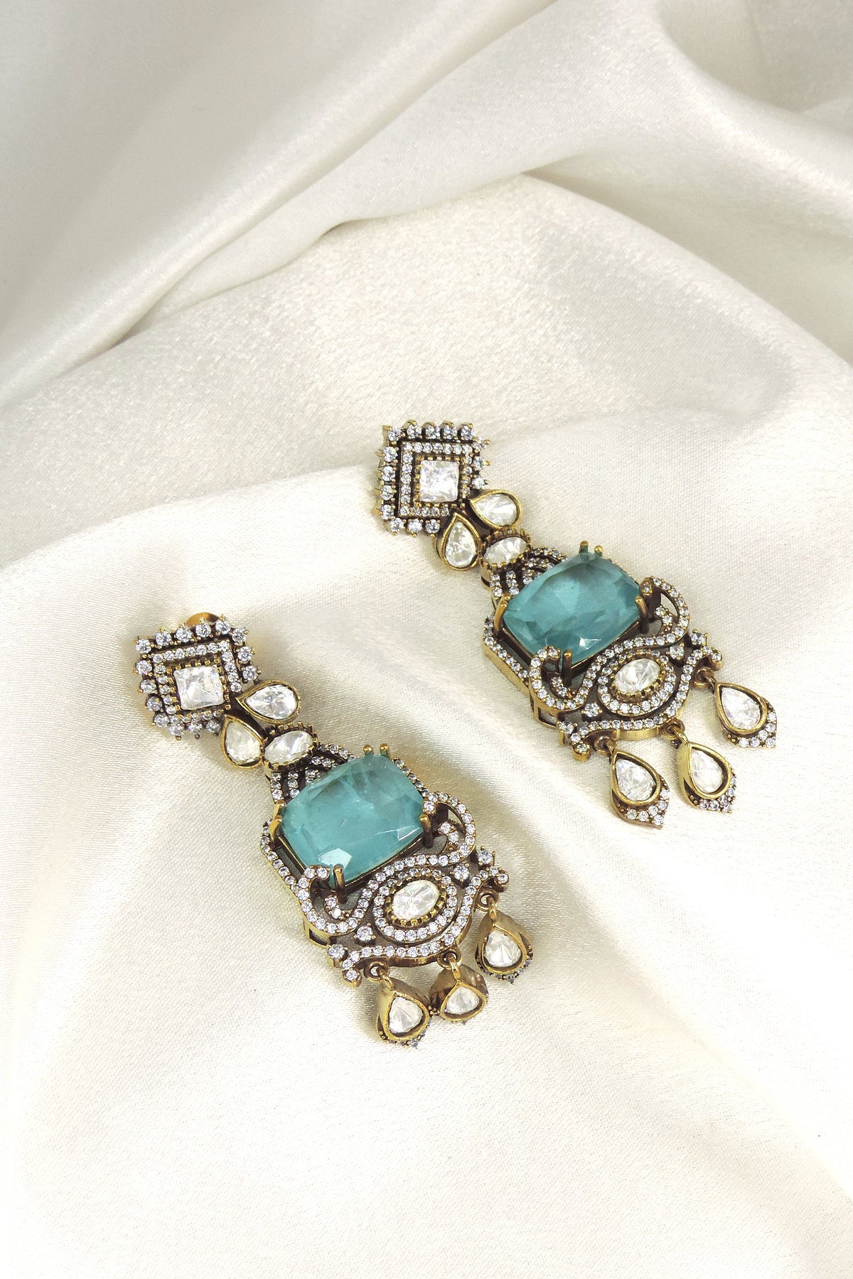 Mint Doublet with Moissanite Drop Earrings (Copy)