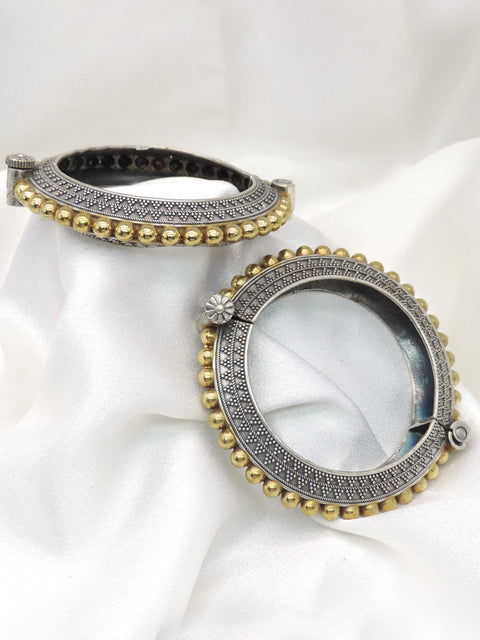 Oxidized dual-tone gold silver beaded openable bangle set by joyrias