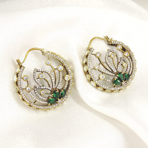 Green CZ Floral Hoop Earrings by Joyrias