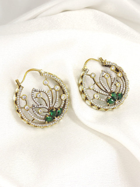 Green CZ Floral Hoop Earrings by Joyrias