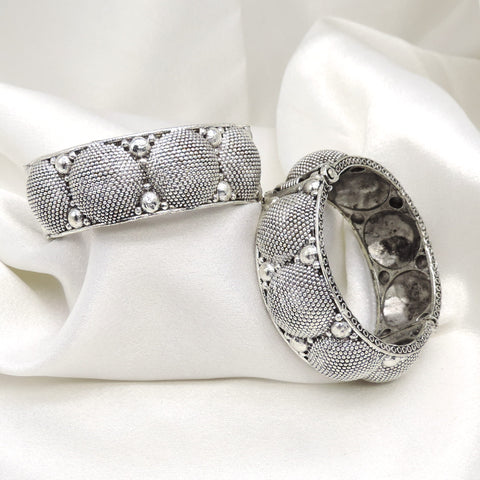 Oxidized silver textured beaded openable bangle set by joyrias