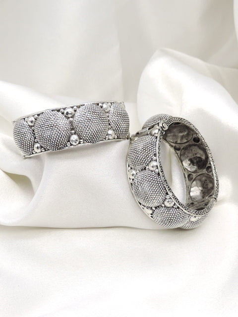 Oxidized silver textured beaded openable bangle set by joyrias