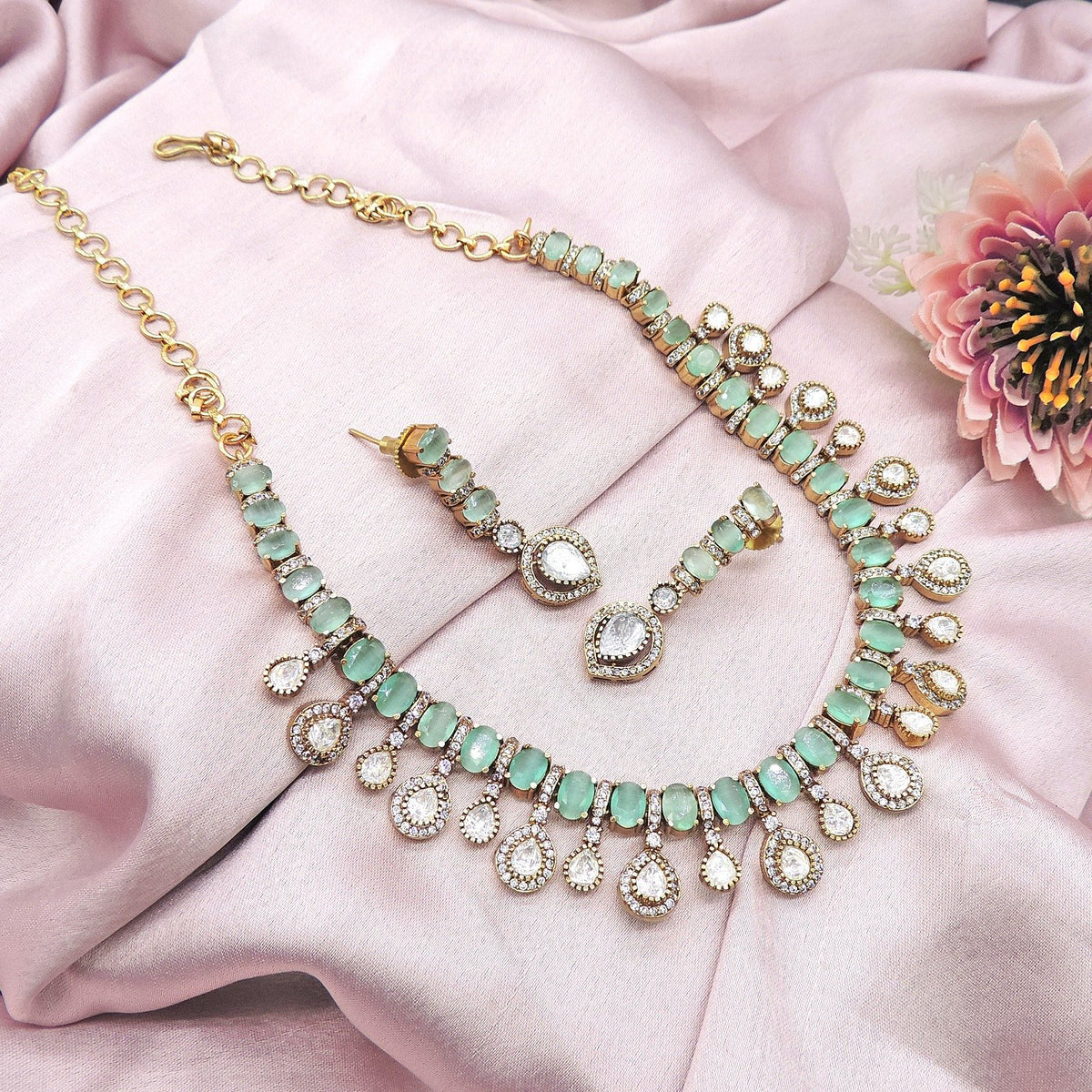 Moissanite with doublet stone Necklace set Image 0