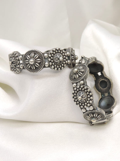 Oxidized silver floral medallion bangle set by joyrias