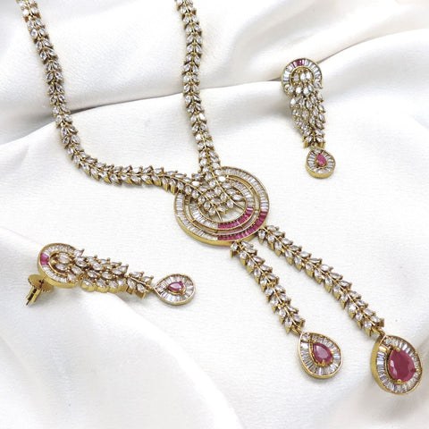 CZ AD floral ruby necklace set with matching earrings by joyrias