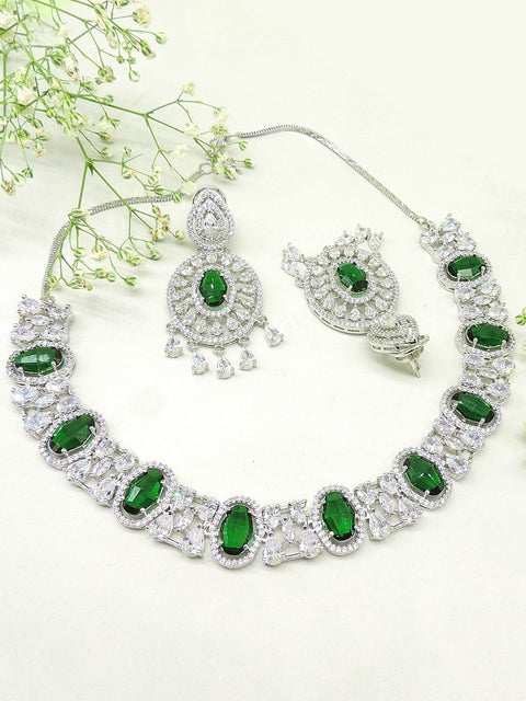 Emerald AD necklace – Indian American diamond emerald necklace for festive wear USA – Joyrias
