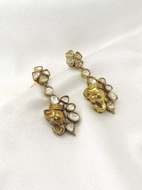 Ganesha kundan drop earrings by Joyrias