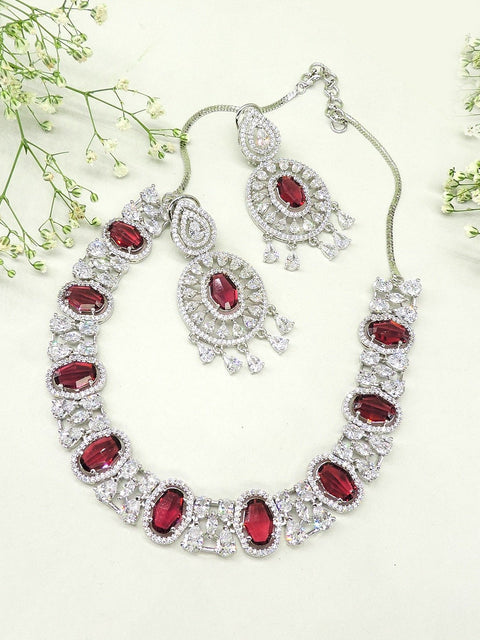 AD necklace set with red doublets – Indian American diamond necklace for weddings USA – Joyrias