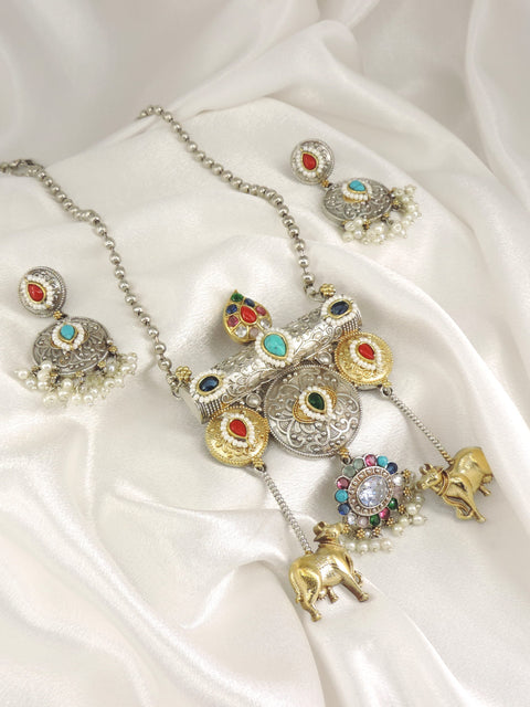 Heritage Cow Pendant Long Necklace Set