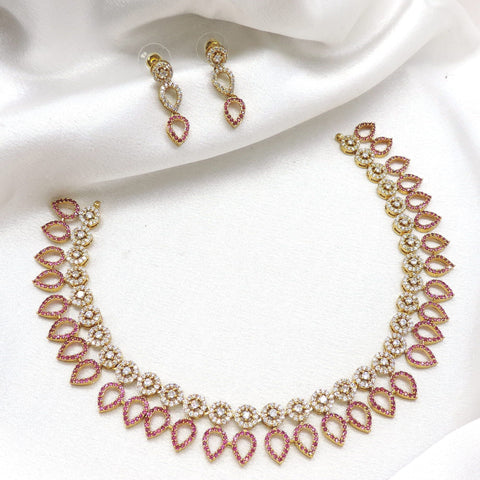 Rose ruby CZ AD necklace set with delicate teardrop detailing by joyrias