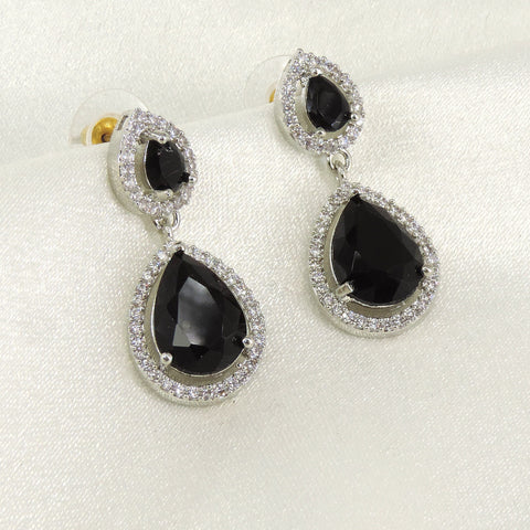Black stone with cz drop earrings by Joyrias