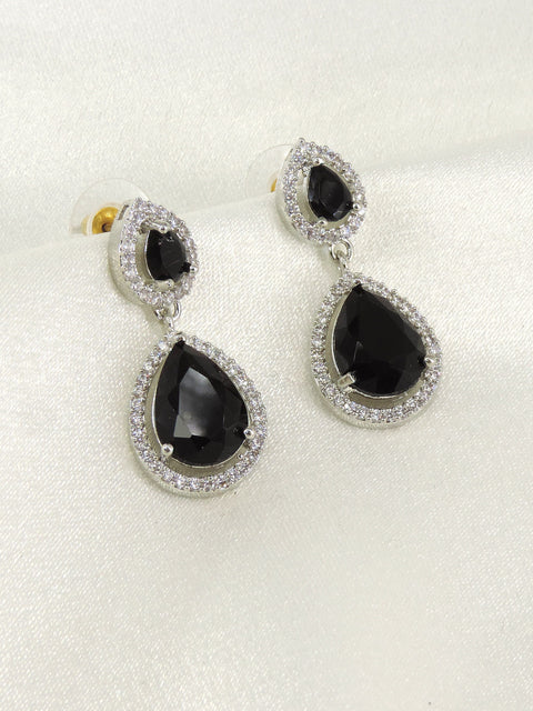 Black stone with cz drop earrings by Joyrias
