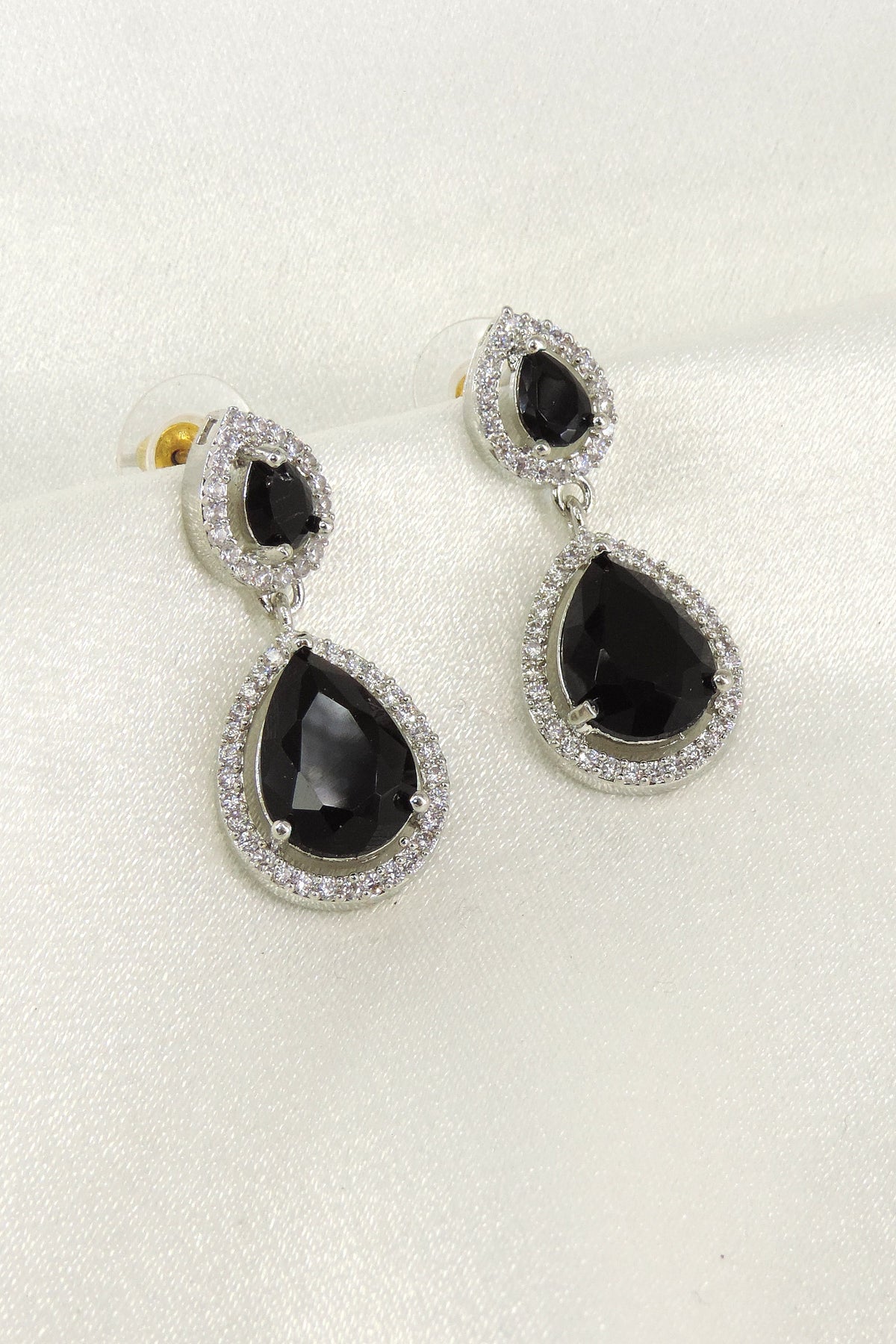 Black stone with cz drop earrings by Joyrias
