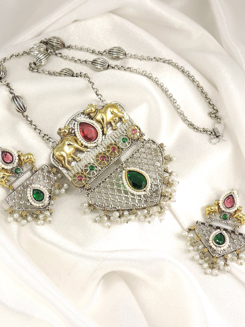 Kamdhenu Dual Tone Oxidized Necklace Set