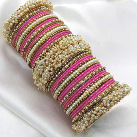 Pink Pearl Bridal Bangle Set by Joyrias