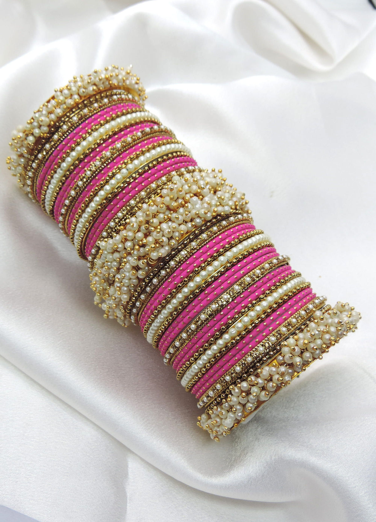 Pink Pearl Bridal Bangle Set by Joyrias